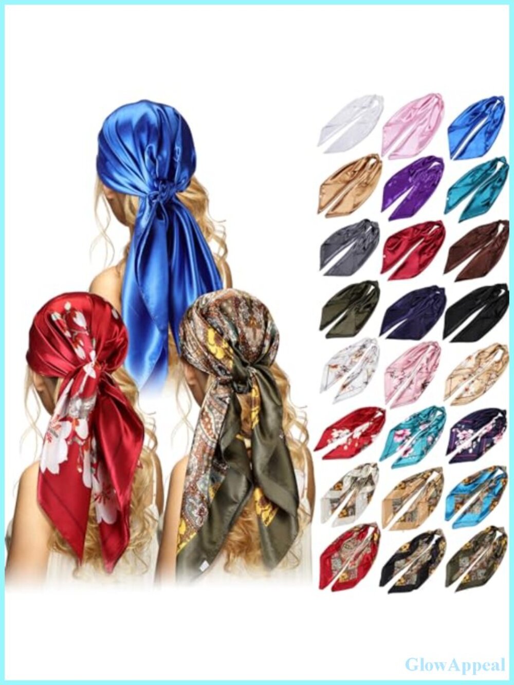 35" Silk Feel Square Scarf for Women, Hair Wrapping Sleeping Satin Scarf, 24